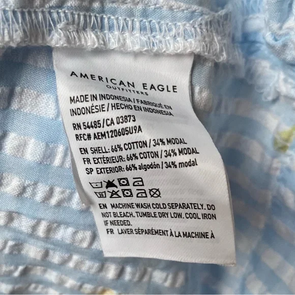 Peanuts x AE Snoopy Fruit Seersucker PJ Set XXL Blue Gingham Short Sleeve/Shorts - Picture 8 of 12